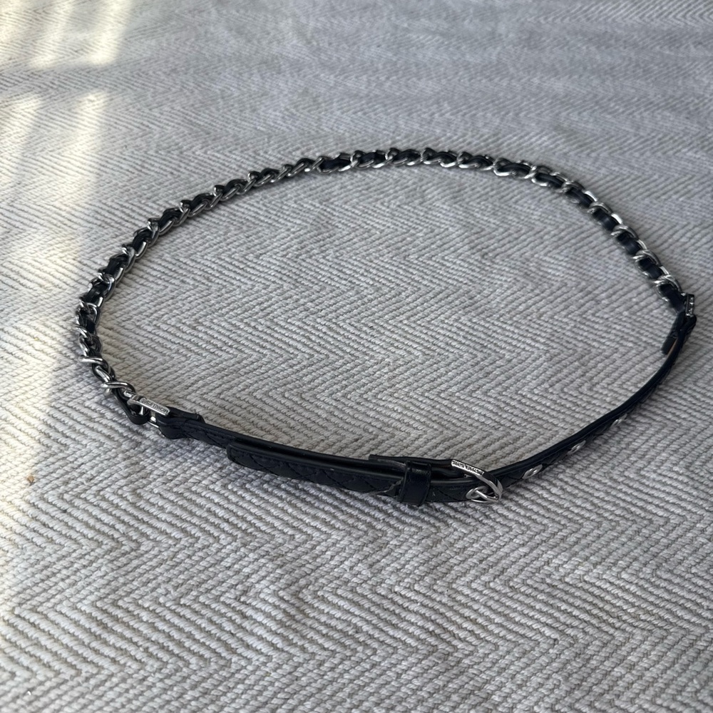 Michael Kors Black Leather and Silver Chain-Link Waist Belt